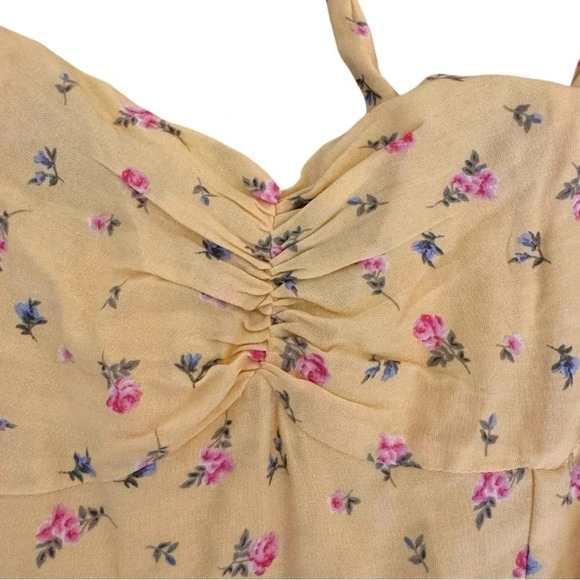 Bardot Yellow Floral Roses Ditsy Bow Tie Shoulder Midi Dress Sz 8 M - Picture 9 of 14